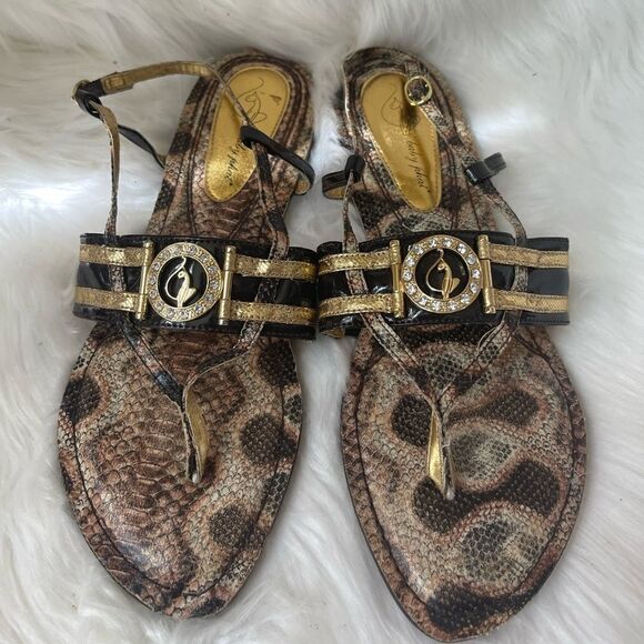 Babyphat snake skin prints thong flats sandals two shades of brown & gold SZ9 - Picture 1 of 6